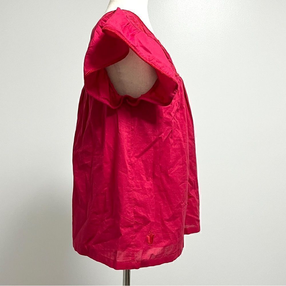 J. Marie Collections Ruffled Sleeve Embroidered Top Small Raspberry Pink - Picture 7 of 12